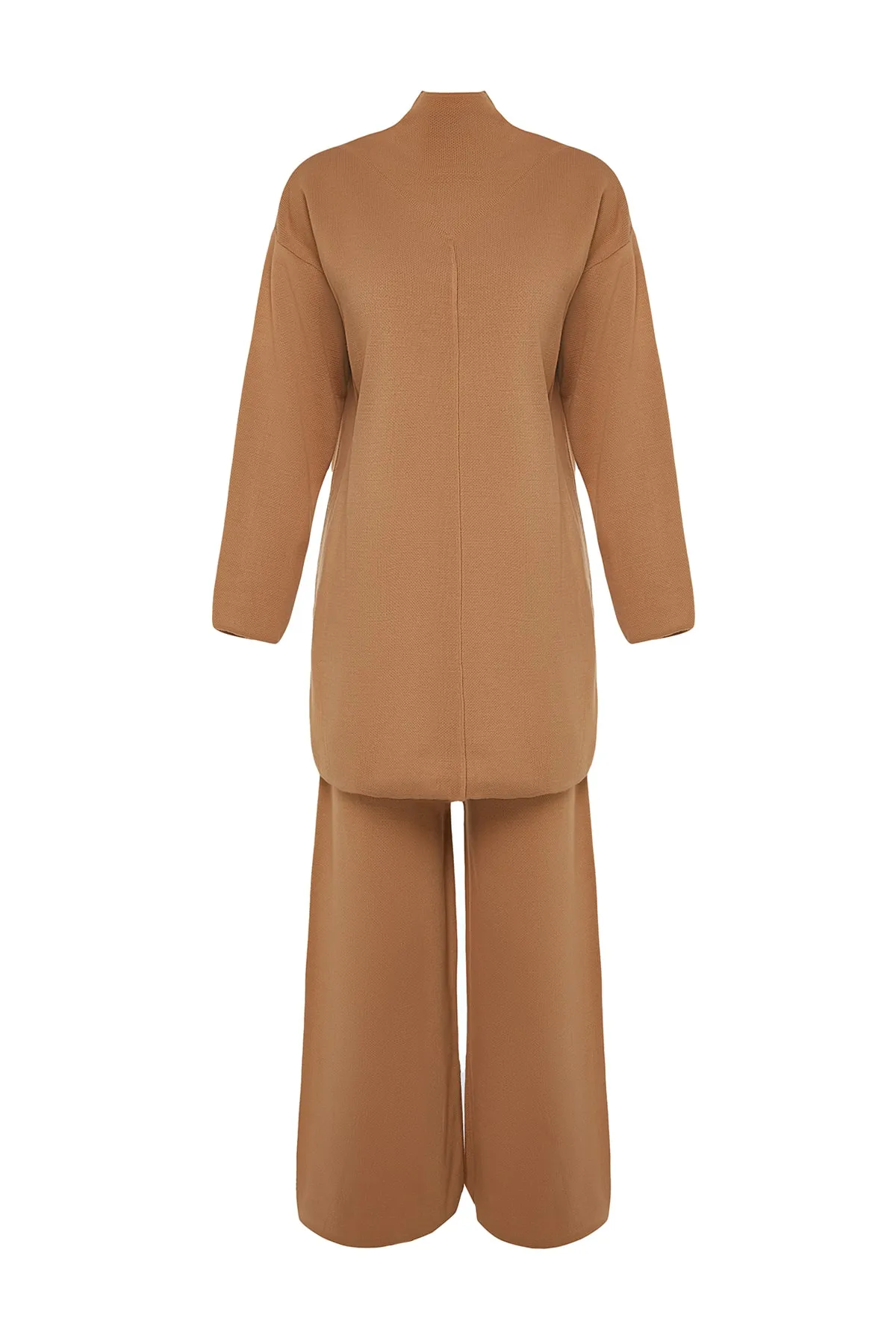 Trendyol Modest  Kamelfarbenes Strickpullover-Hosen-Oberteil-Set TCTAW24US00019