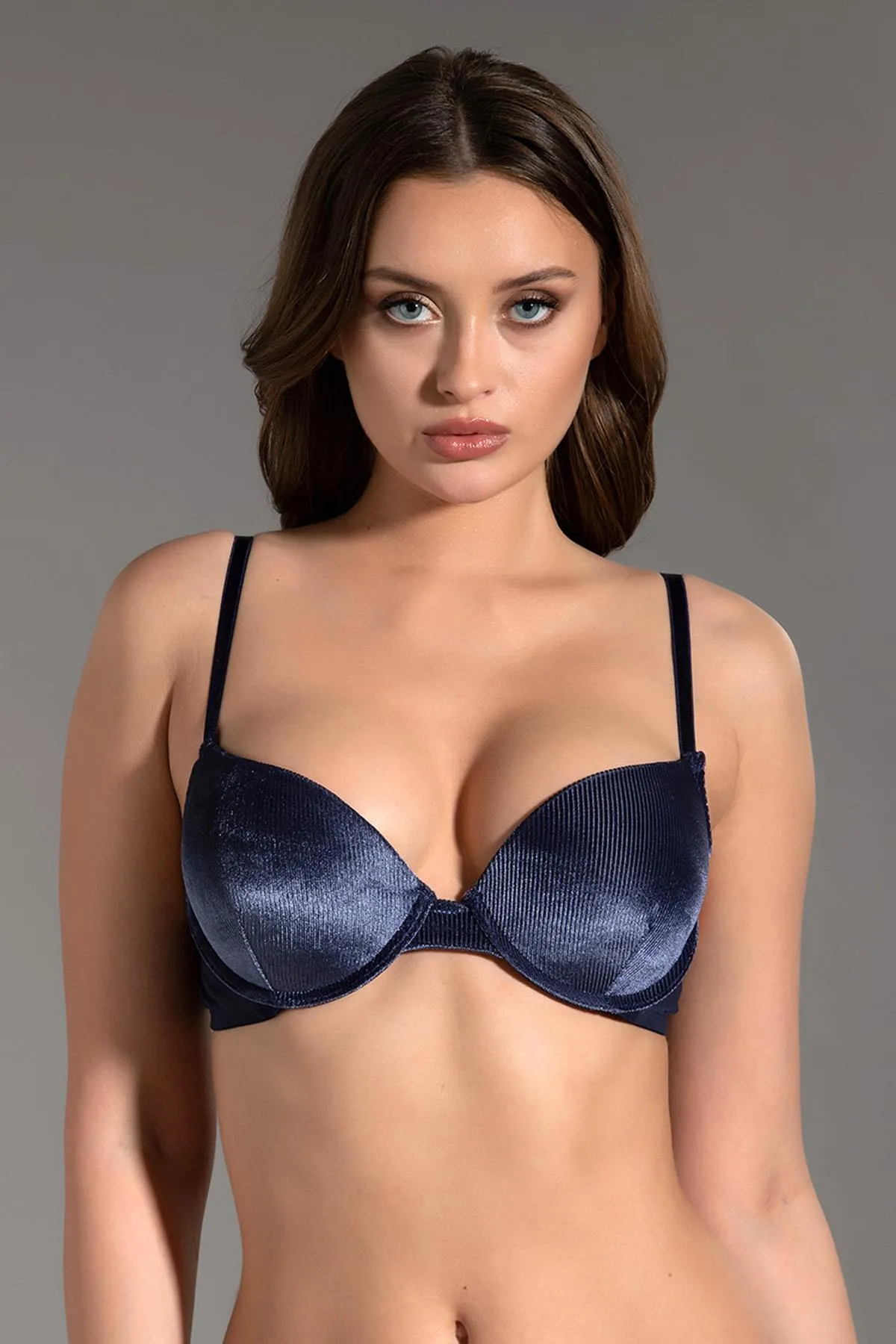 C&City  Gepolsterter Doppel-Push-up-BH aus Samt, C18185, Blau