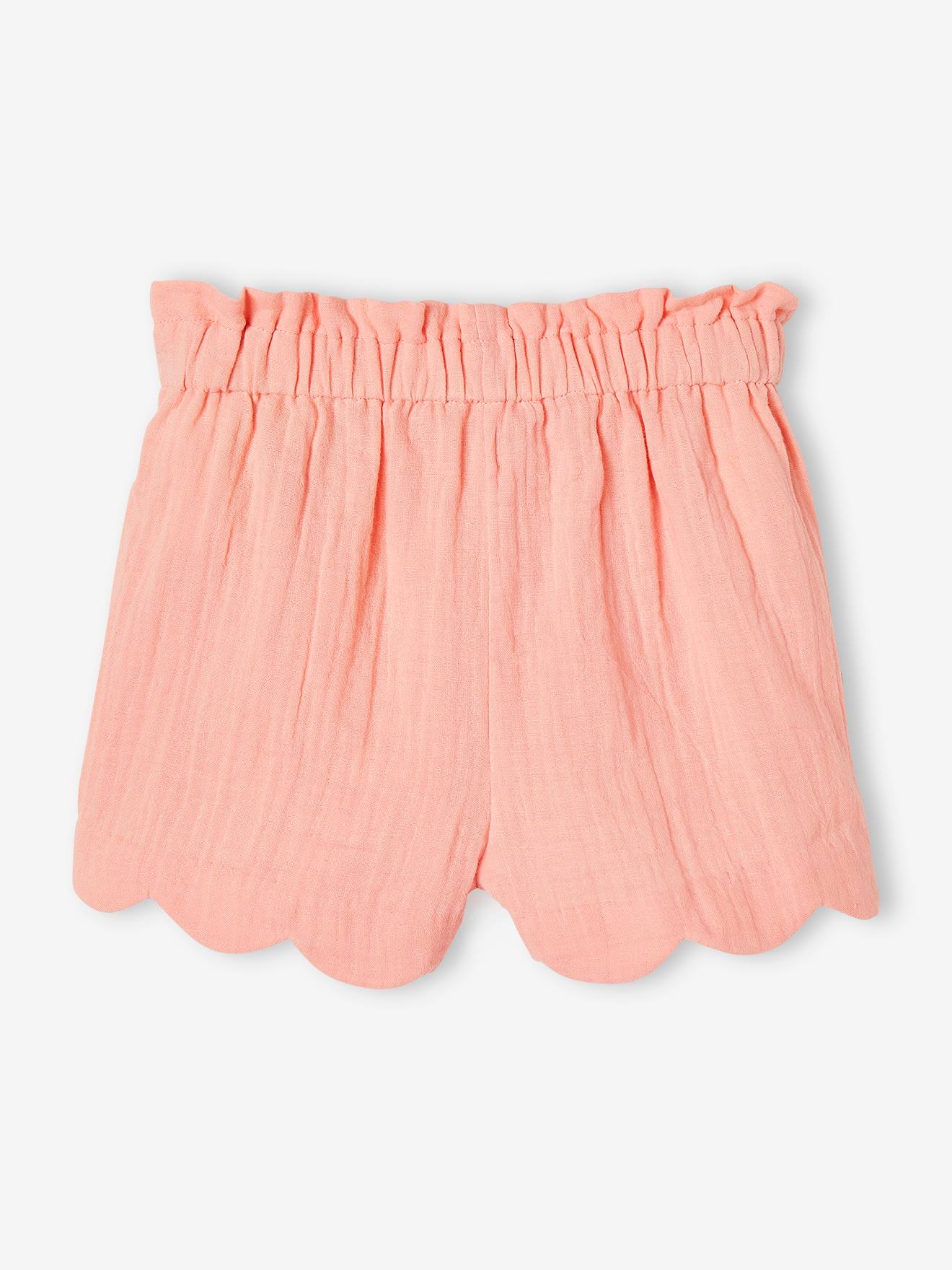 Short en gaze de coton fille finitions écailles bleu