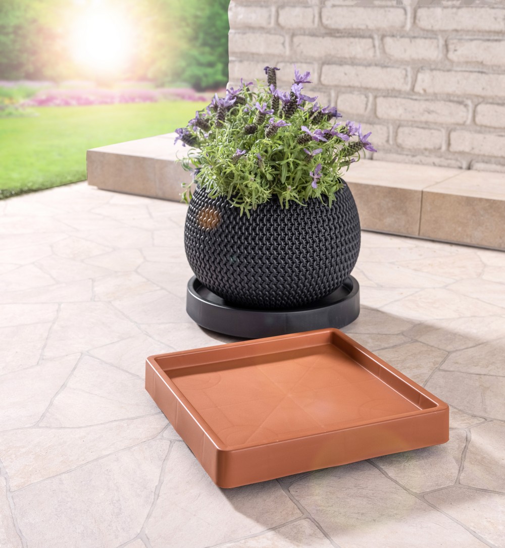 Powertec Garden Pflanzenroller m. erhöhtem Rand // eckig // 29 x 29 x 5,5 cm // terrakotta