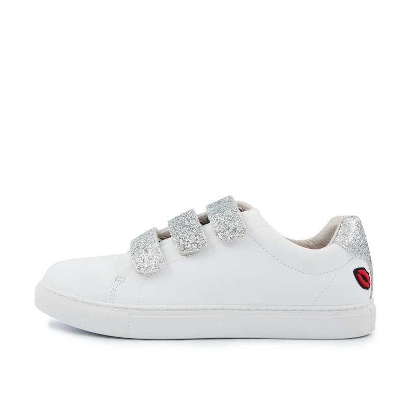 Baskets en cuir Edith blanc/glitter argent