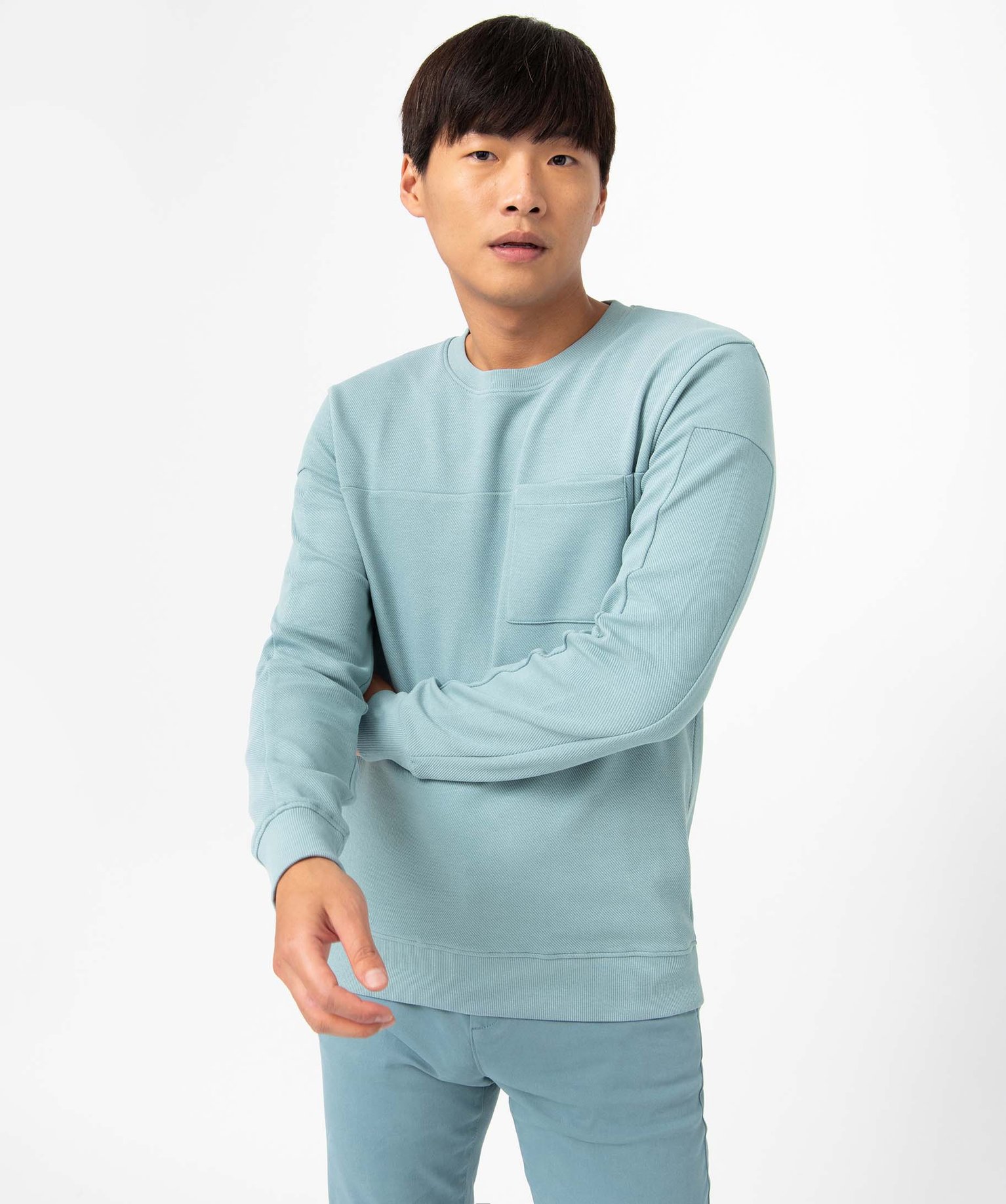 Sweat homme à col rond avec poche poitrine bleu | GEMO