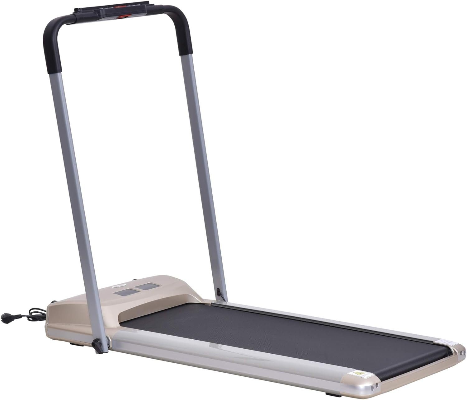 HOMCOM Laufband (Elektrisches Laufband mit LCD Display, Faltbares Fitnessgerät), 1-10 Km/h, Stahl, Schwarz+Champagner, 70 x 128 x 116 cm