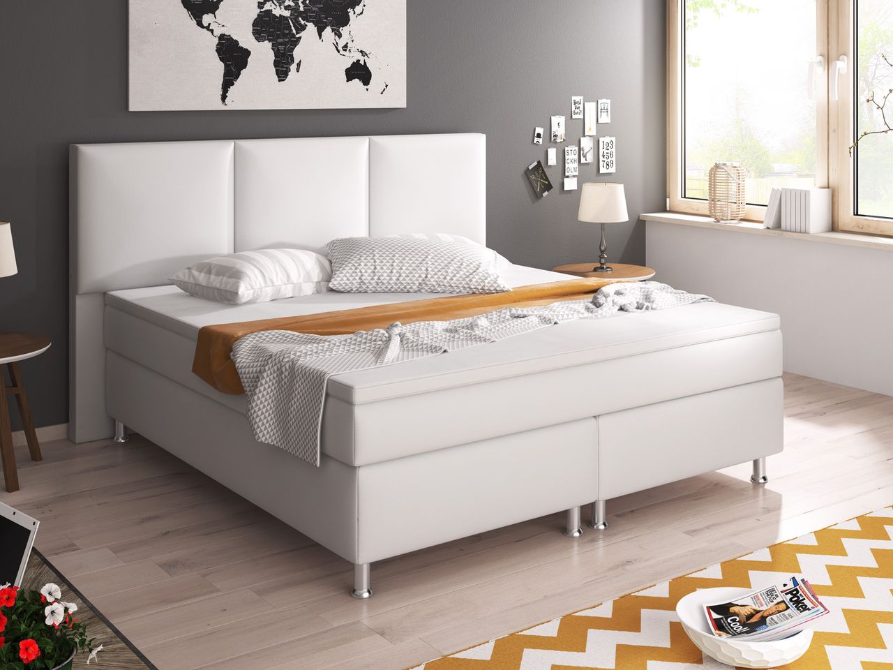 IHG Boxspringbett Oslo 180x200 cm Kunstleder Weiß
