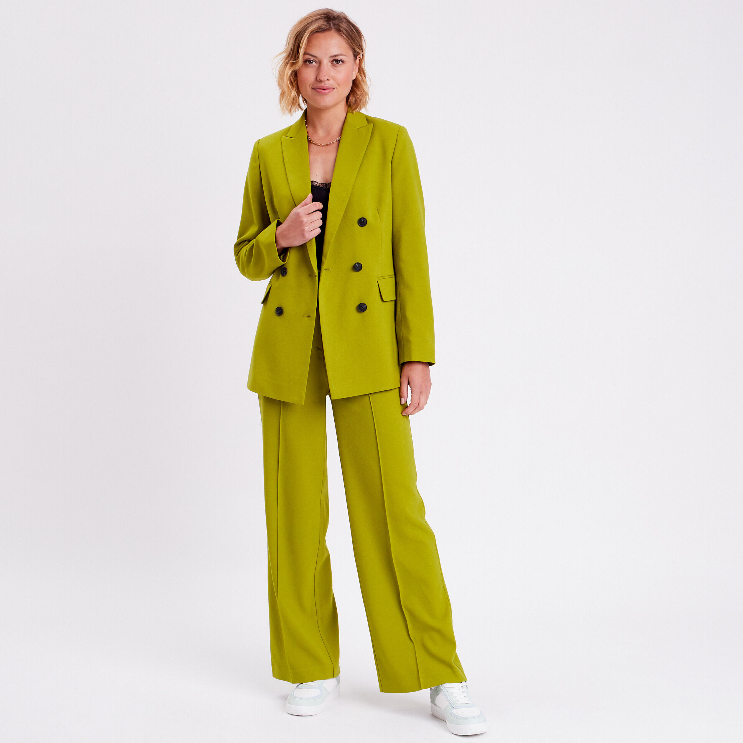 Veste blazer double boutonnage vert kaki femme | Cache Cache