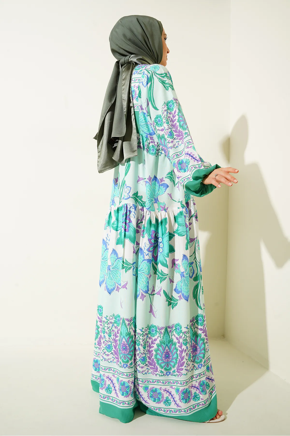 Bigdart  2423 Authentisches gemustertes Hijab-Kleid – D. Mint