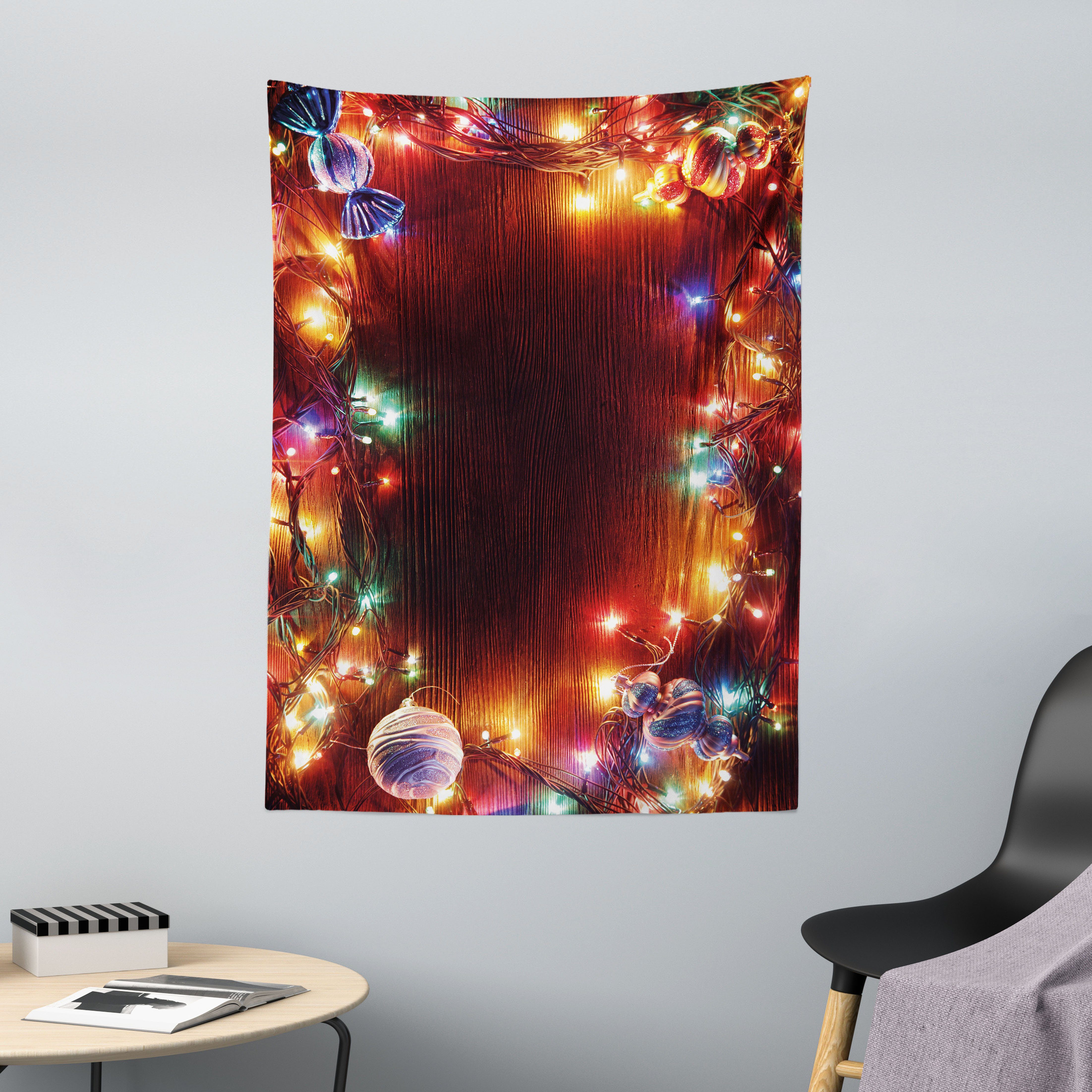 Wandteppich aus Weiches Mikrofaser Stoff Für das Wohn und Schlafzimmer, Abakuhaus, rechteckig, Weihnachten Hipster Grunge Tinsel
