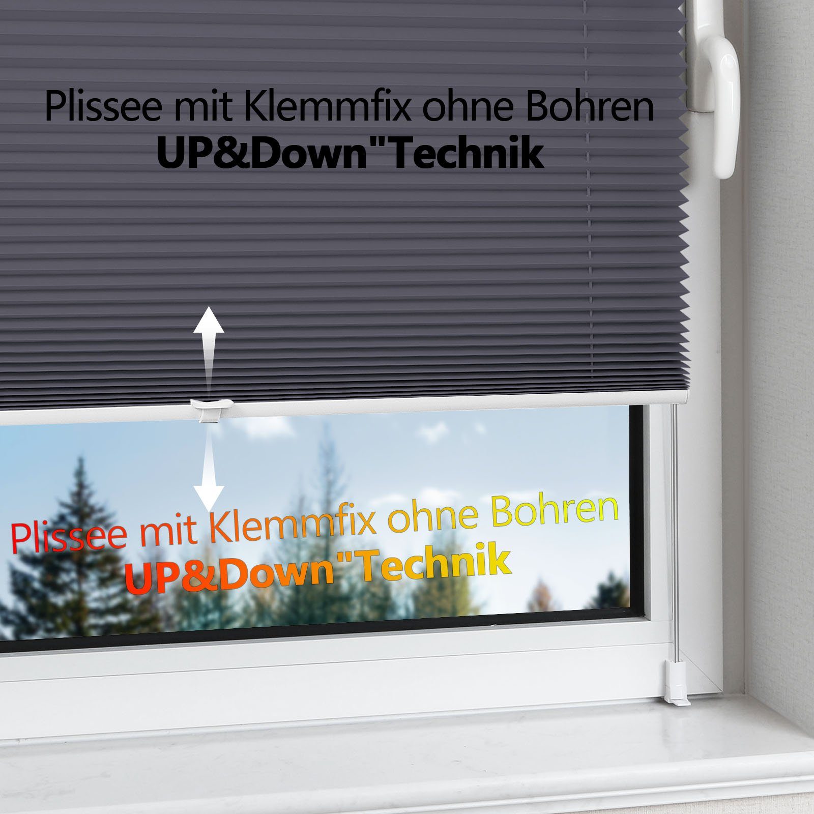 Plissee Ohne Bohren klemmfix Weiß, OUBO, Easyfix Faltrollo mit Klemmträger, Klemmfix ohne Bohren, Lichtschutz, Verschpannt