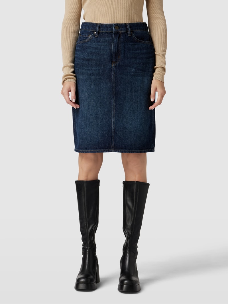 Knielanger Jeansrock mit Gehschlitz Modell 'DANIELA' in marineblau