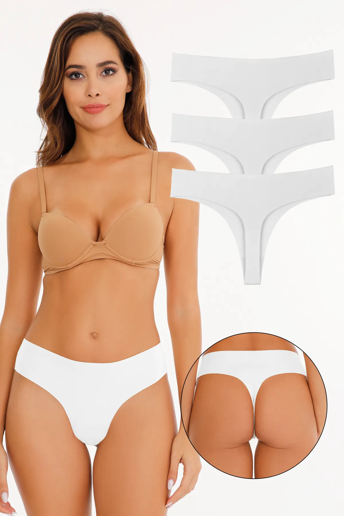 Sensu  Damen-Tanga-Höschen aus Baumwolle mit Laserschnitt, 3-teiliges Set – KTT3085PMK-3