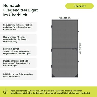 Nematek Insektenschutz-Tür Nematek® Insektenschutz Alu Rahmen System Türen bis max. 120 x 240 cm