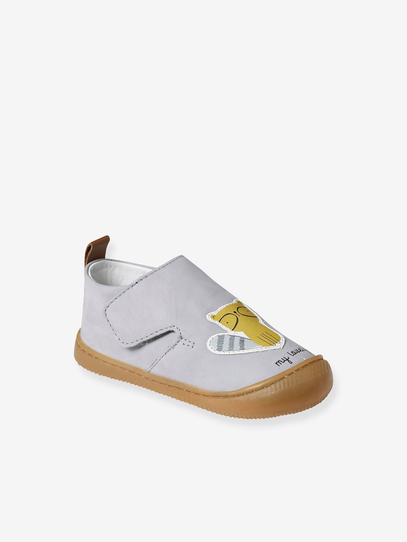 Chaussons scratchés bébé en cuir souple bleu ciel