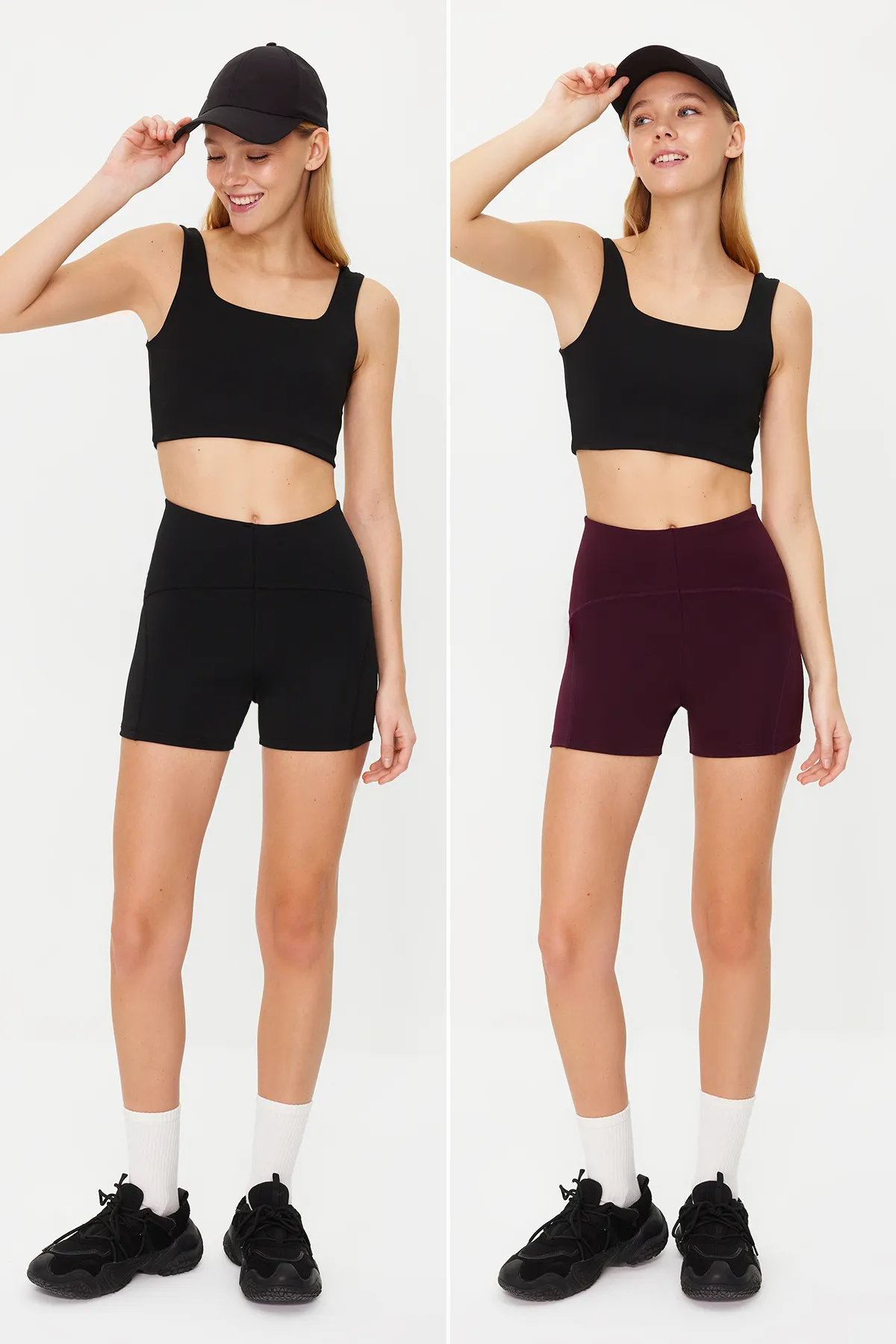 Trendyol Collection  Schwarz-Rudum 2er-Pack Restorer Strick-Sportshorts/kurze Leggings TWOSS21SR0698