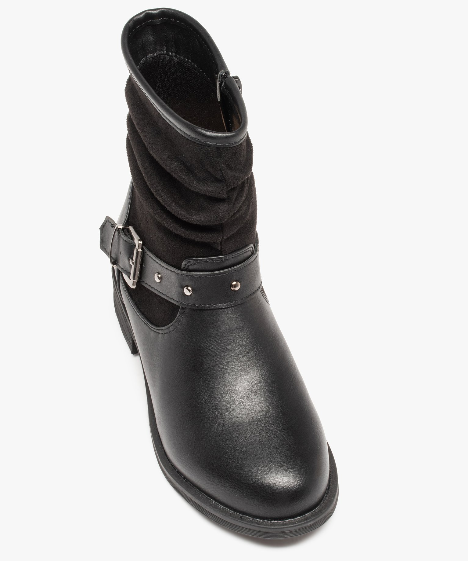 Boots fille unies style rock à bride ornée de clous noir | GEMO
