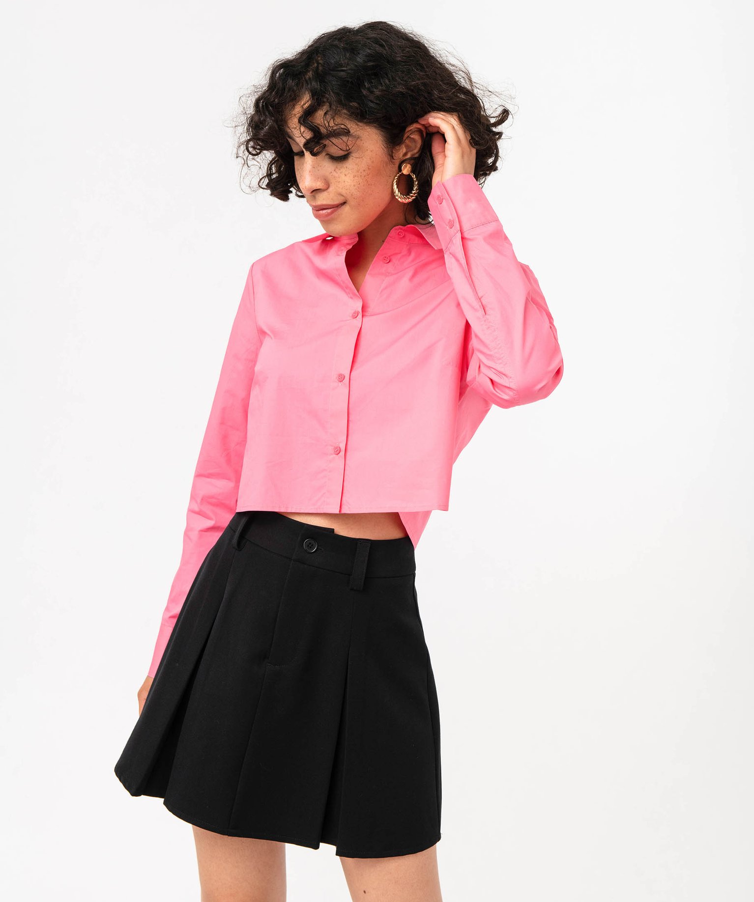 Chemise ultra courte en coton femme rose | GEMO