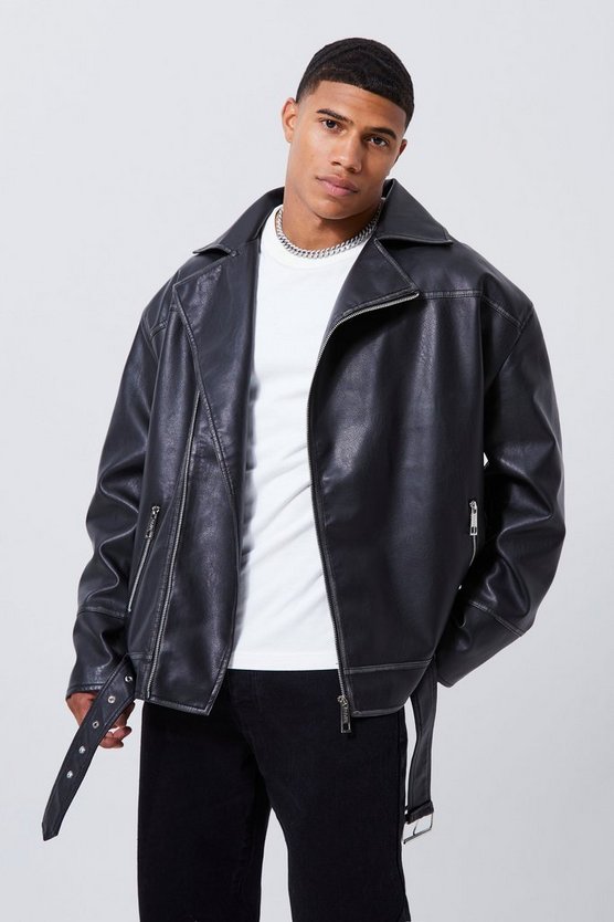 Oversize Vintage PU-Bikerjacke