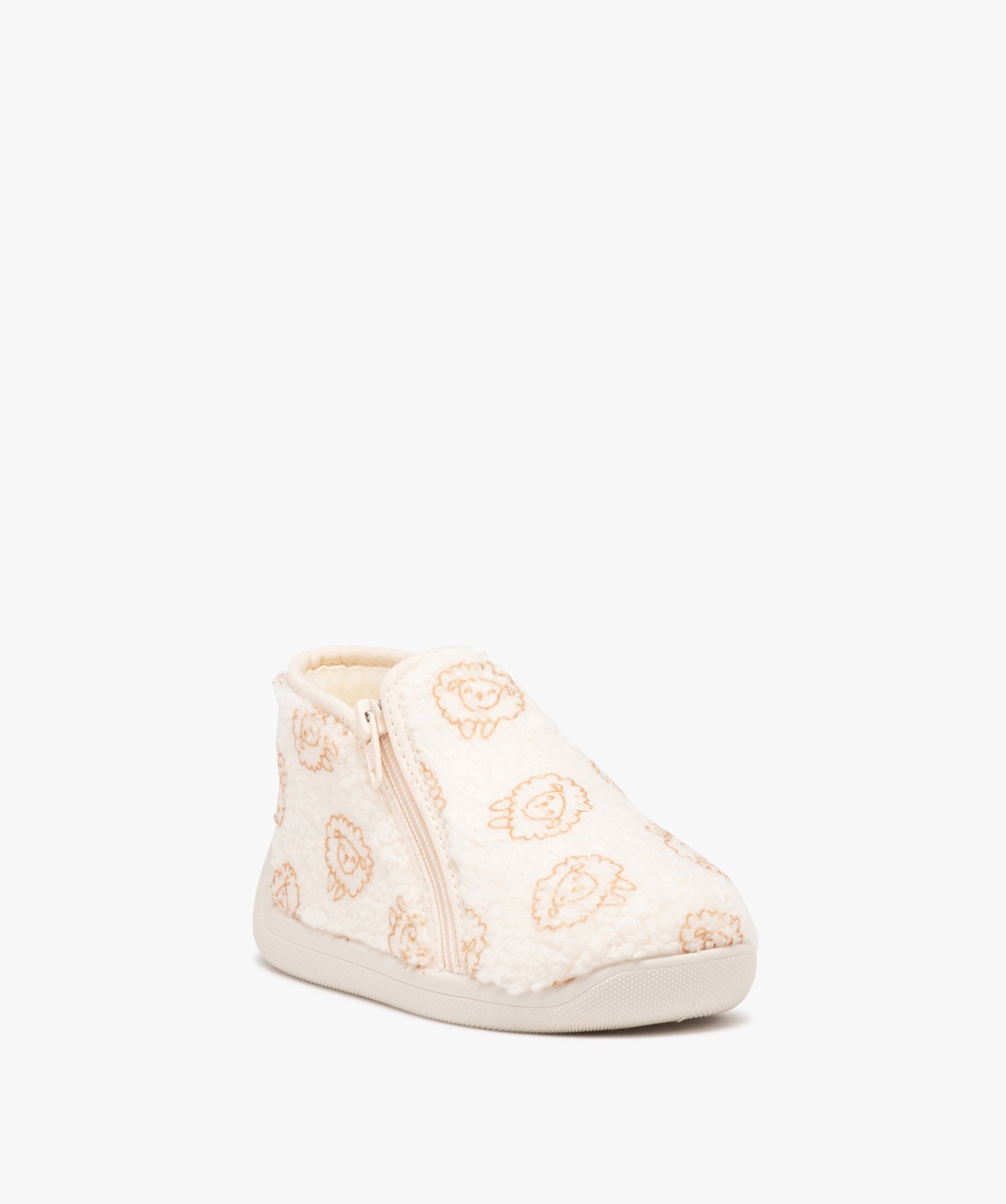 Chaussons fille bottillons imprimés dessus imitation mouton beige | GEMO