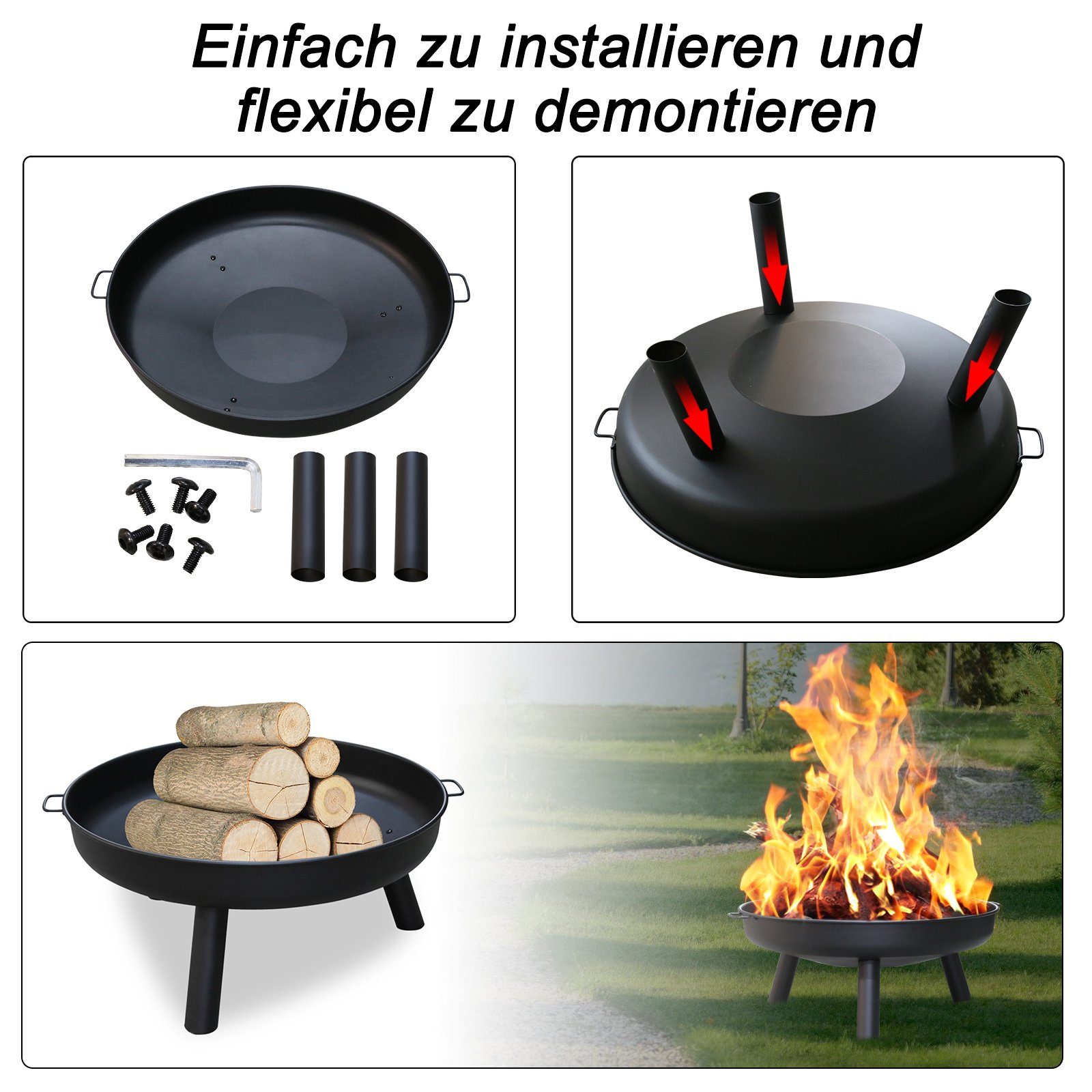 Gimisgu Feuerschale Feuerschale Terrasse Grills mit Griffen Gemütliche Feuer Feuerkorb