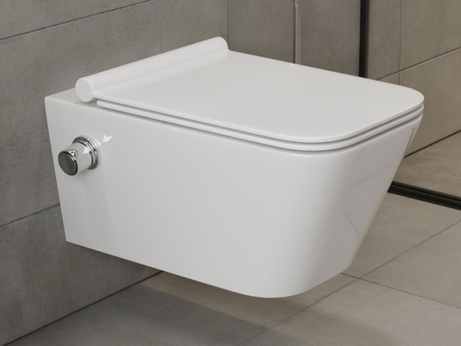 SSWW Tiefspül-WC Design Hänge Dusch-WC Toilette inkl. Ventil &, Wandmontage, Abgang waagerecht