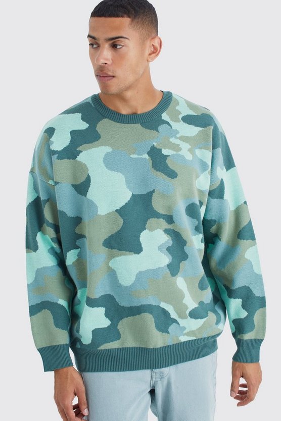 Zerrissener Oversize Pullover mit Camouflage-Print