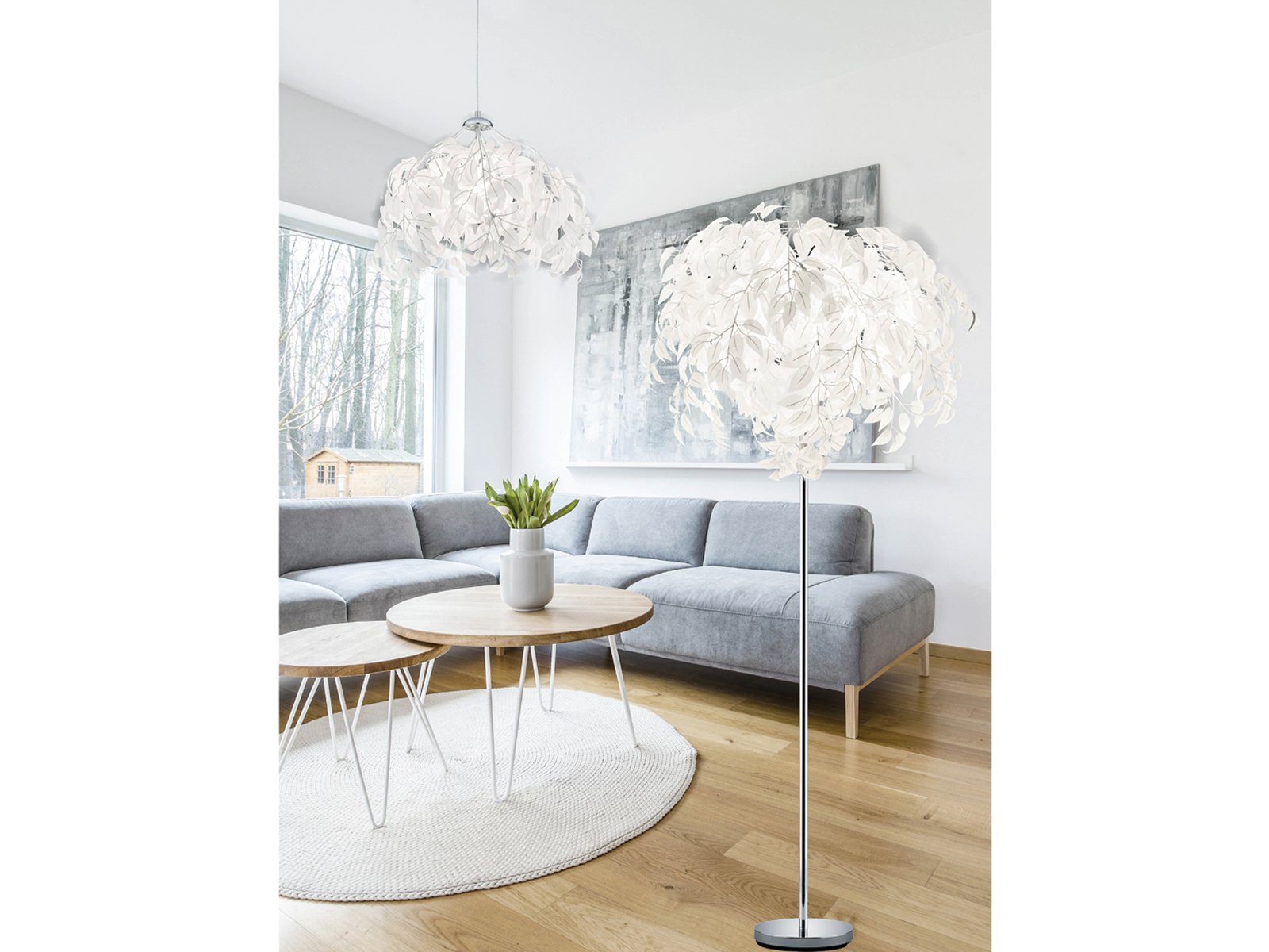 meineWunschleuchte LED Stehlampe, Dimmfunktion, LED wechselbar, Warmweiß, ausgefallene moderne Design-er skandinavisch Weiß, dimmbar Höhe 180cm