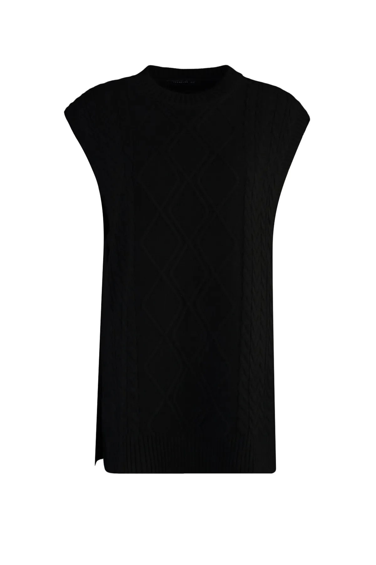 Trendyol Modest  Schwarzer geflochtener Strickpullover mit Bindegürtel TCTAW22UV0018