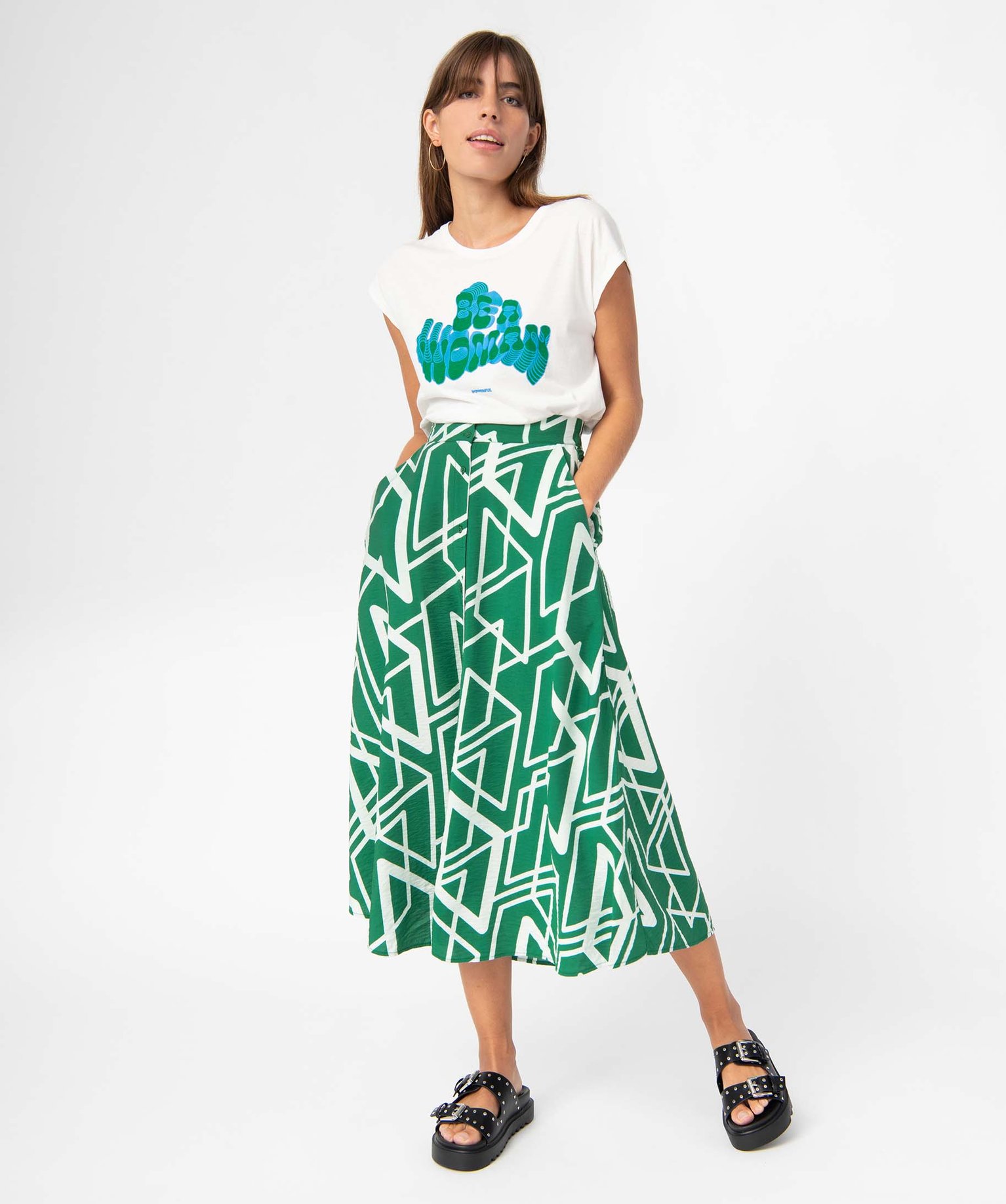 Tee-shirt femme loose à manches courtes et motif 70's ecru | GEMO
