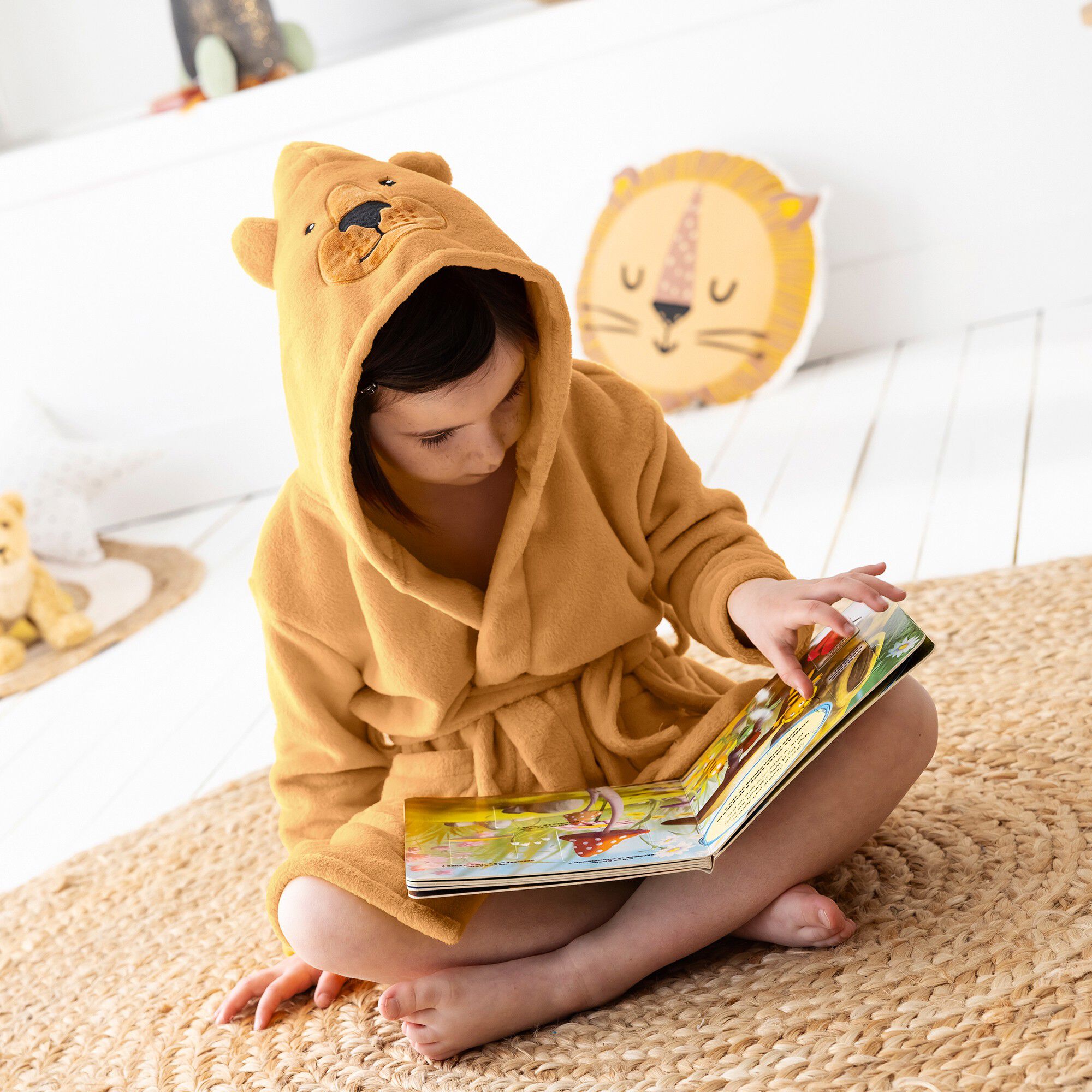 Peignoir de bain enfant ours à capuche microfibre toute douce