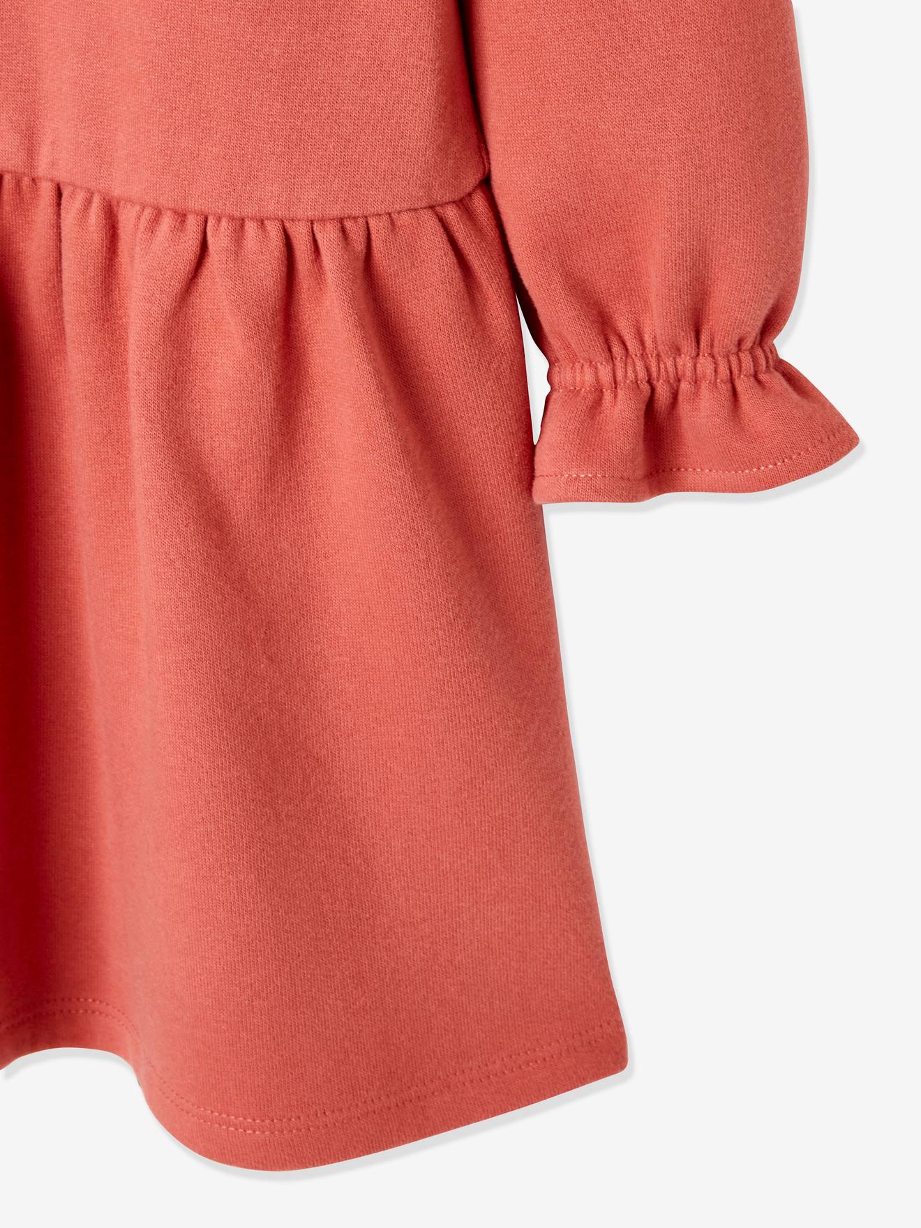 Robe molleton à volants en broderie anglaise fille rose hâlé