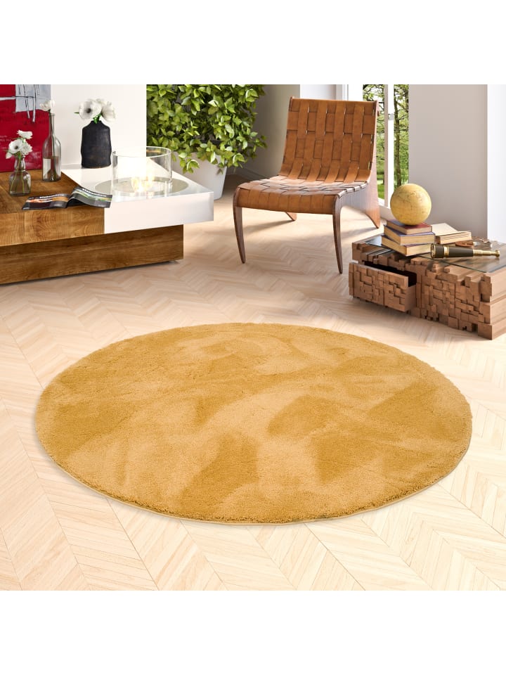 Pergamon Hochflor Super Soft Teppich Silky Rund in Curry günstig kaufen