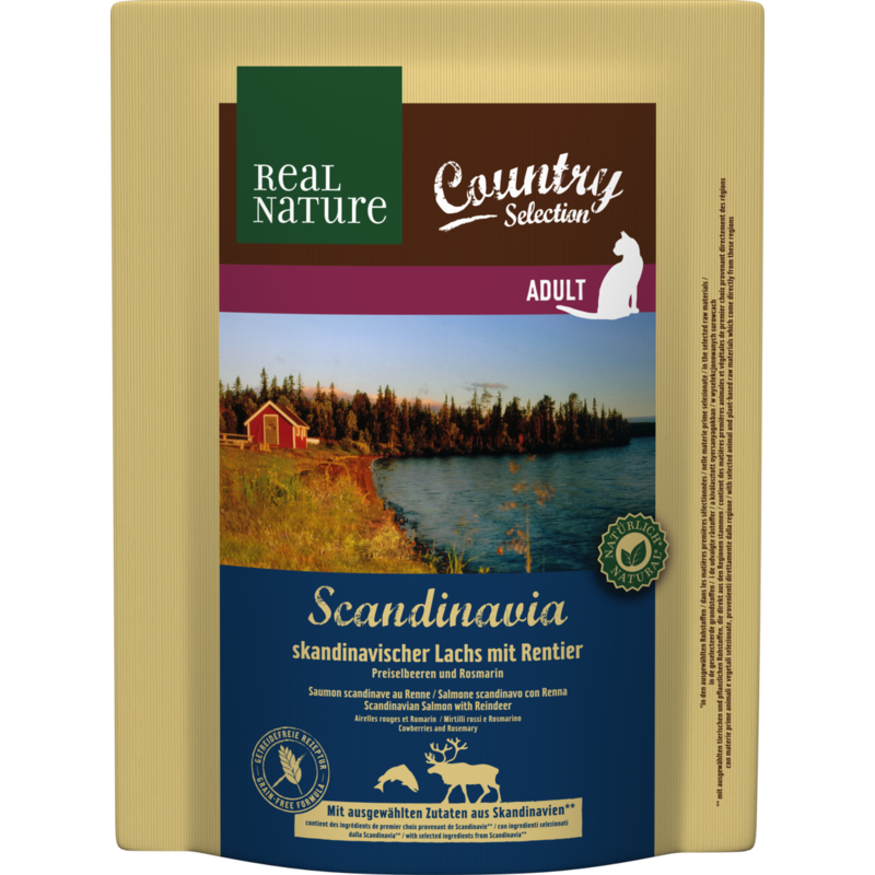 REAL NATURE Trockenfutter REAL NATURE Country Scandinavia mit skandinavischem Lachs & Rentier, mit Preiselbeeren und Rosmarin 300 g