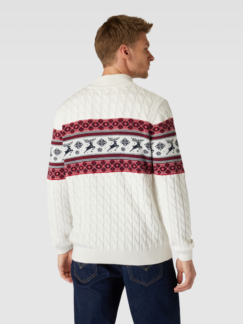 Strickpullover mit Allover-Print in offwhite