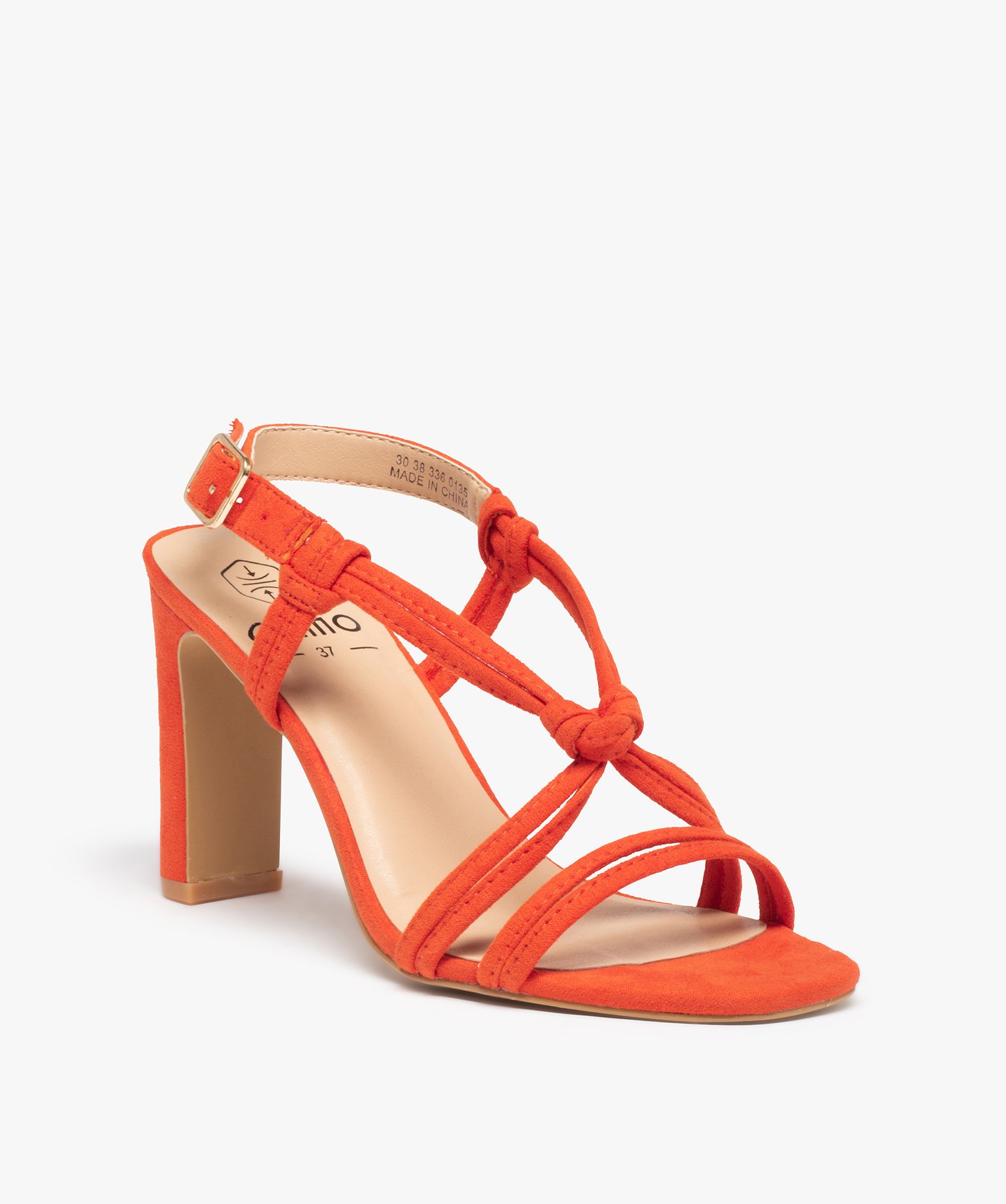 Sandales femme à talon haut et fines brides en suédine orange | GEMO