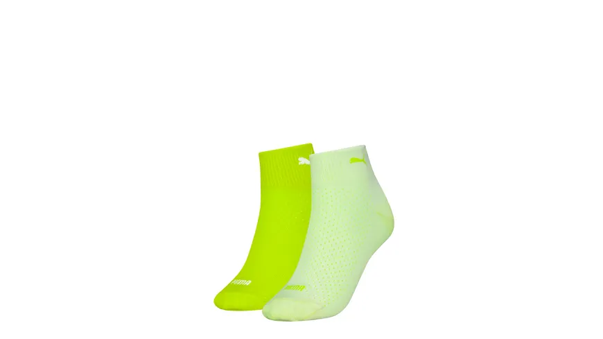 PUMA Damen Kurzsocken Quarter 2er Pack white / lime combo
