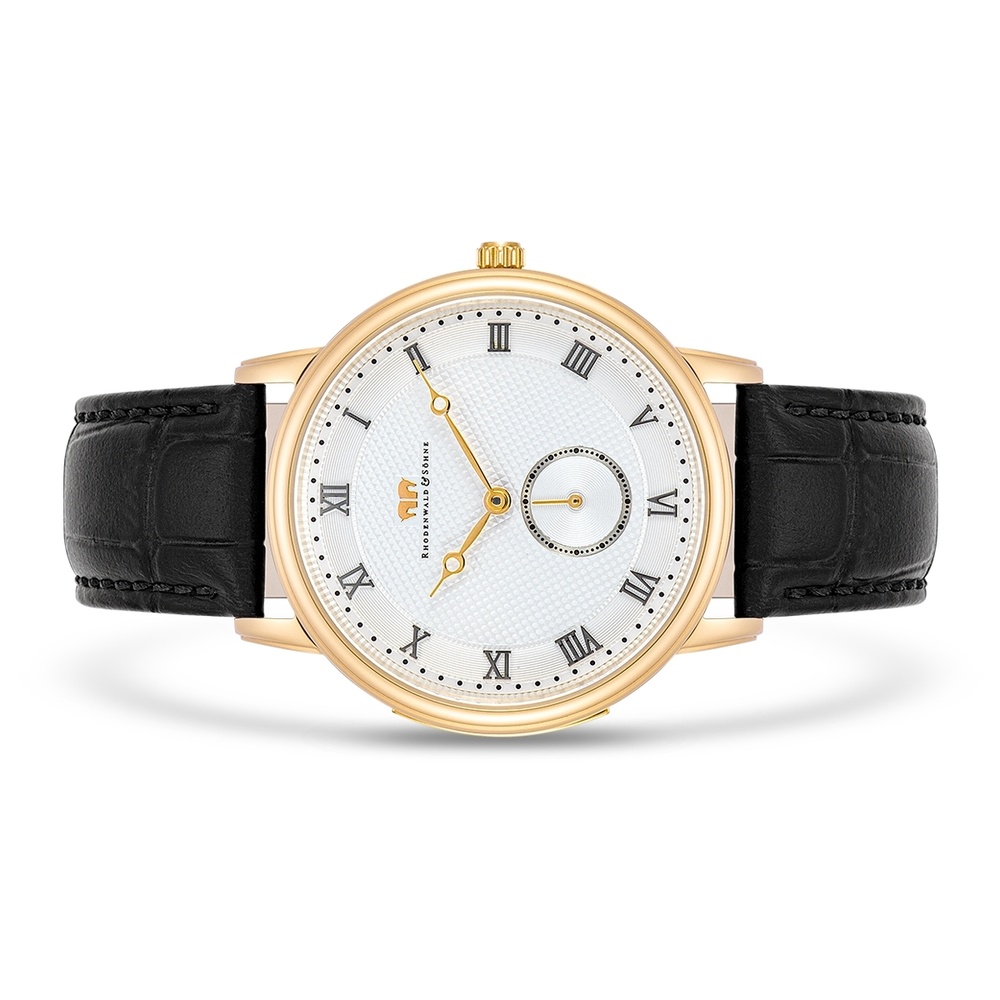 Rhodenwald & Söhne Montre à quartz Moonlight en Or jaune Cuir véritable en Noir Montre