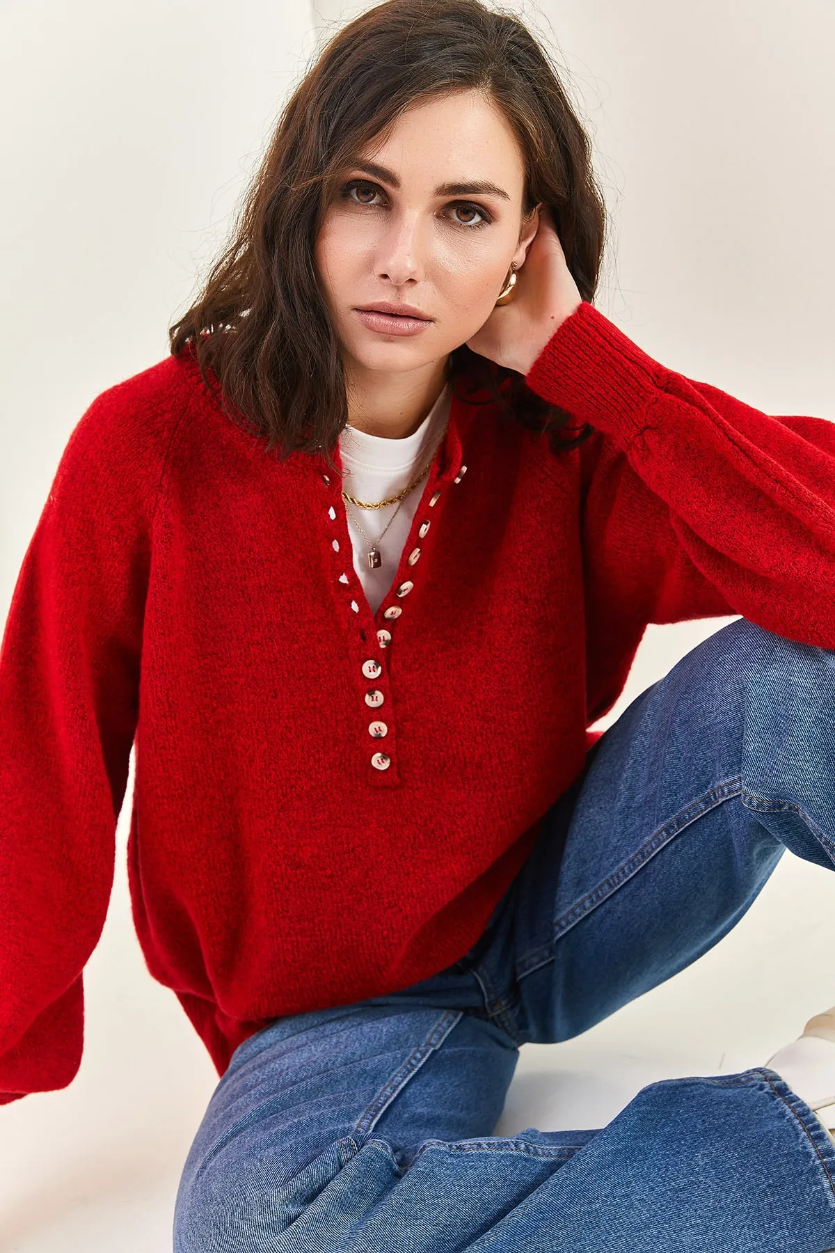 Bianco Lucci  Damen-Strickpullover mit Knopfloch-Rollkragenpullover