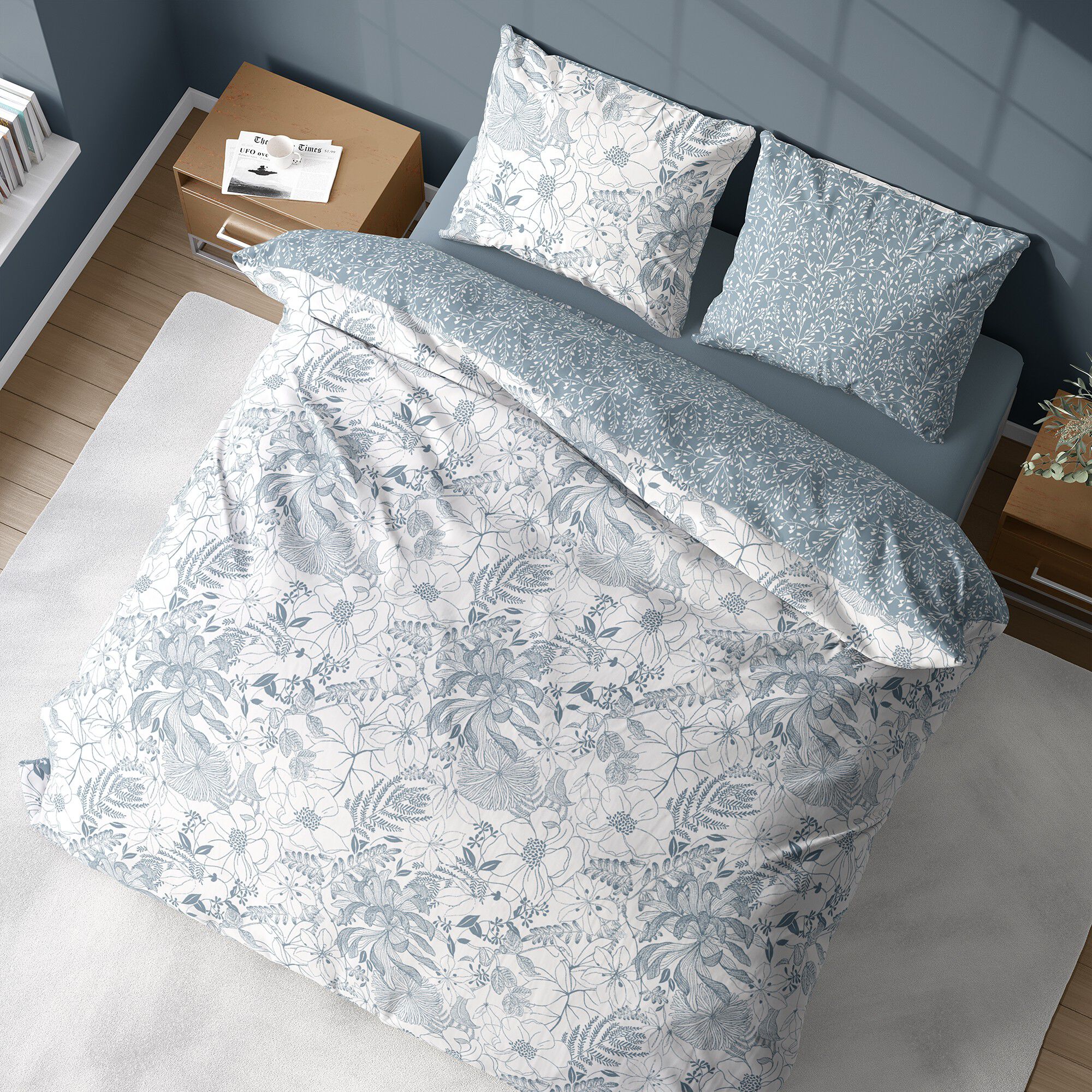 Parure de lit Toile imprimé végétal bicolore