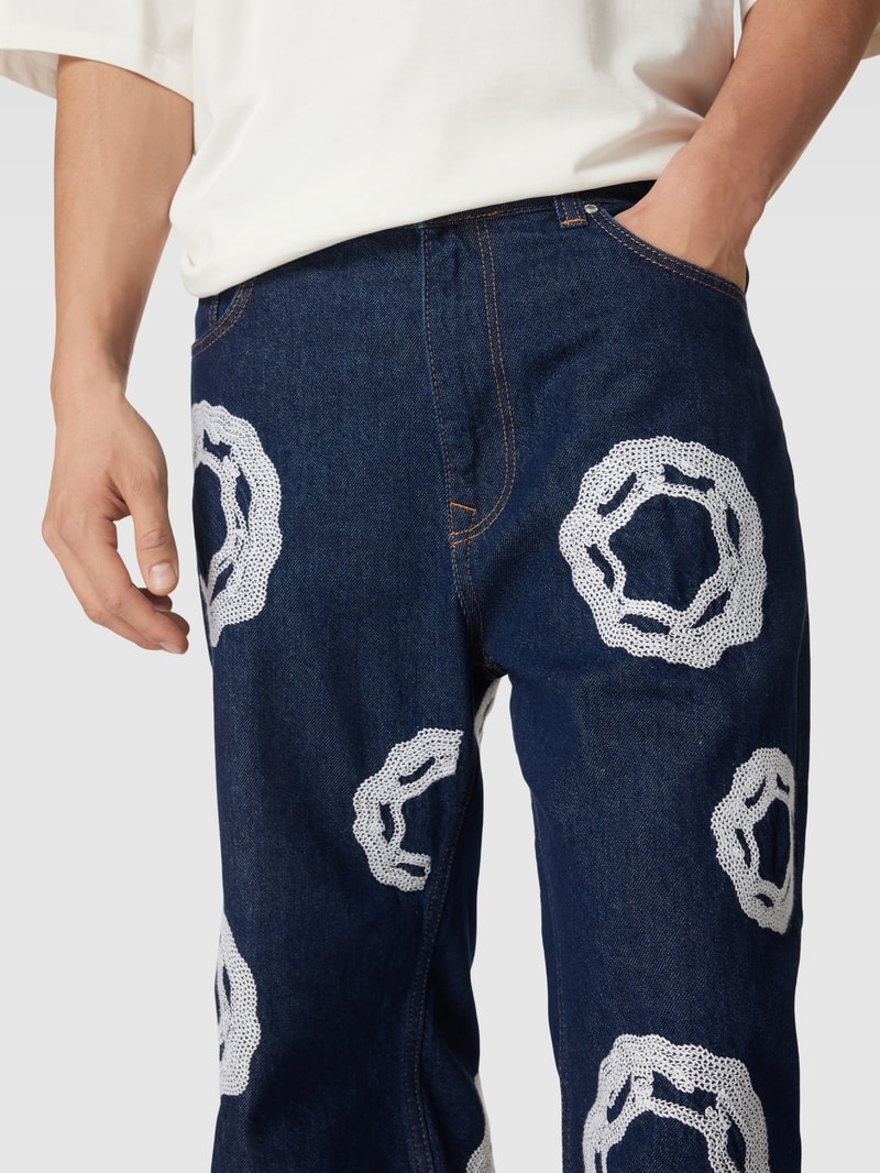 Jeans mit Zierbesatz in dunkelblau