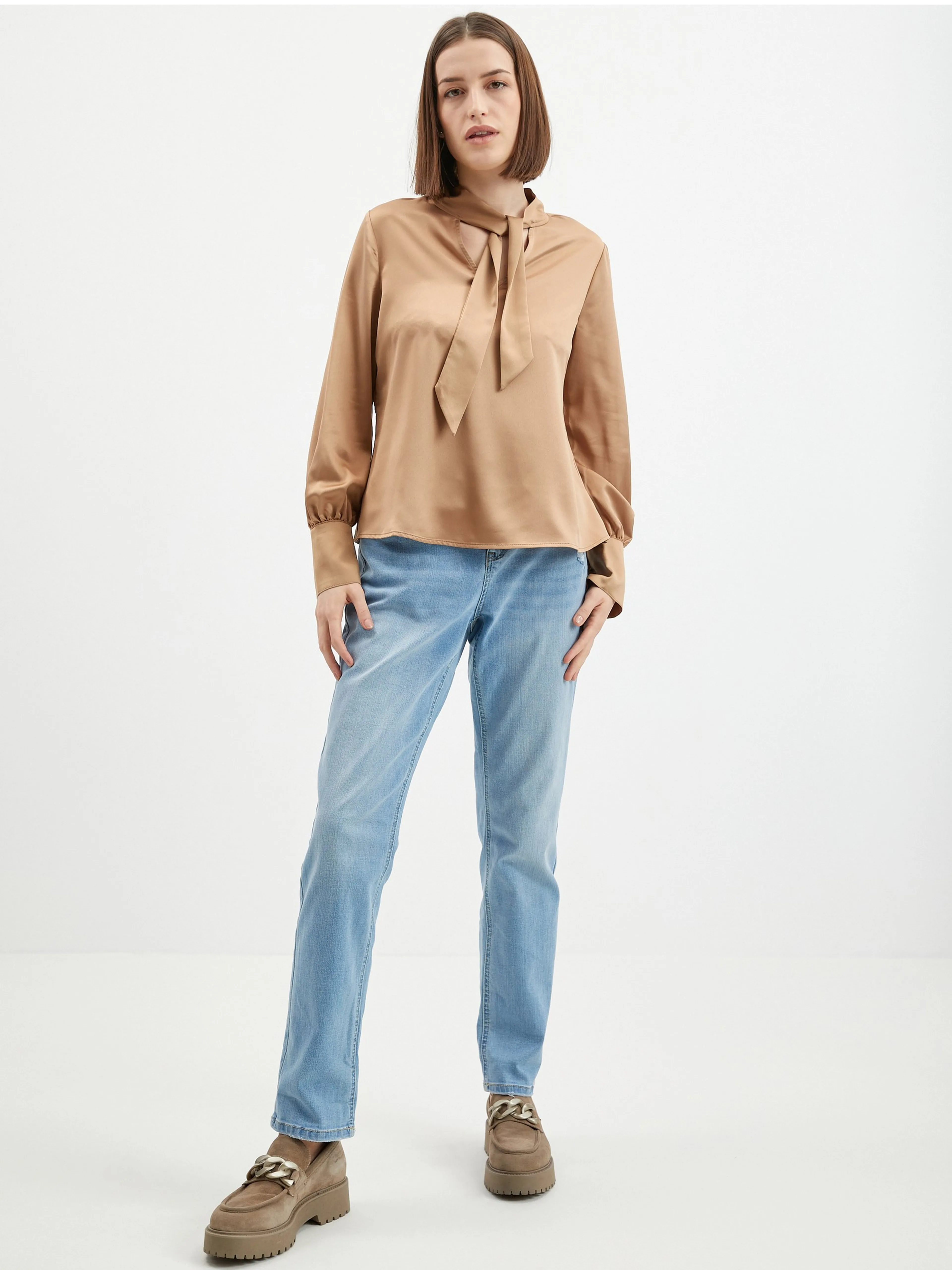 Hellbraune Satinbluse ORSAY