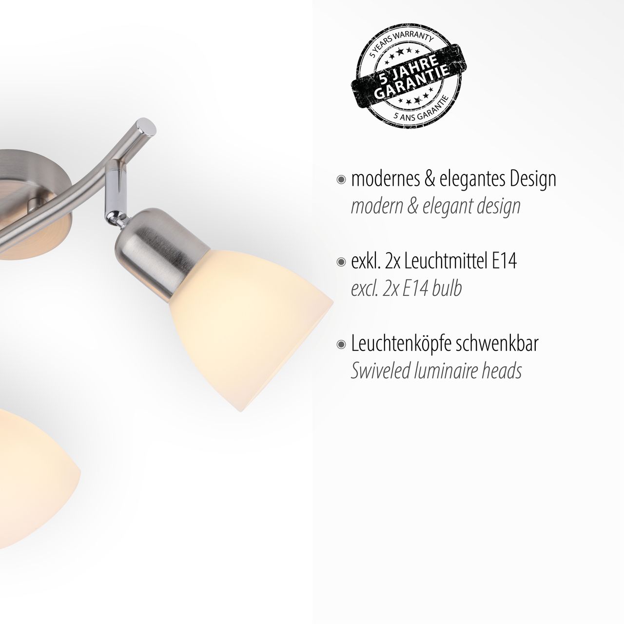JUST LIGHT LeuchtenDirekt Wand- & Deckenleuchte KARO, 2x E14 max. 40Watt exkl., dreh- und schwenkbar, Innenleuchte, IP20