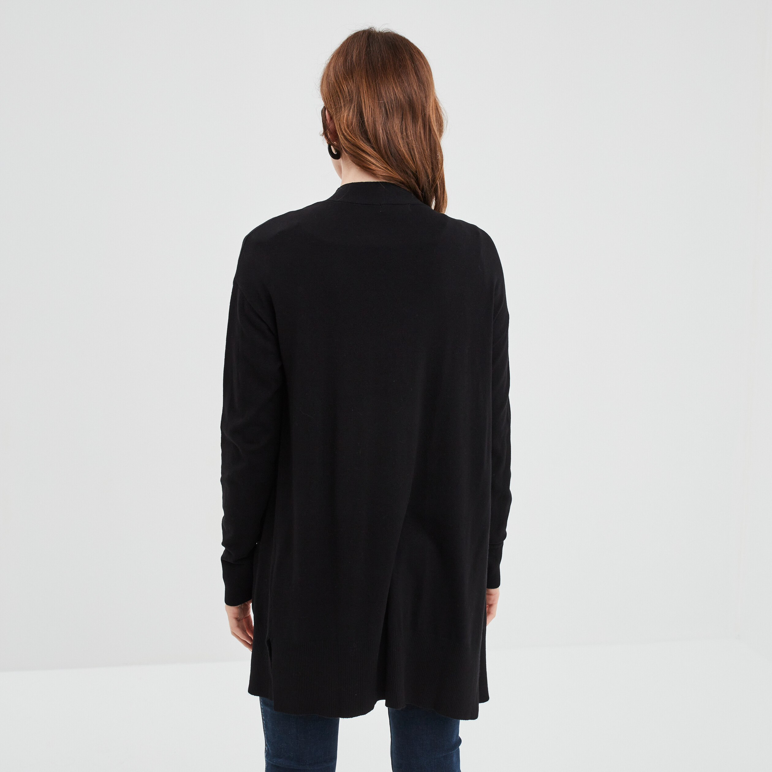 Gilet mi-long manches longues noir femme | La Halle