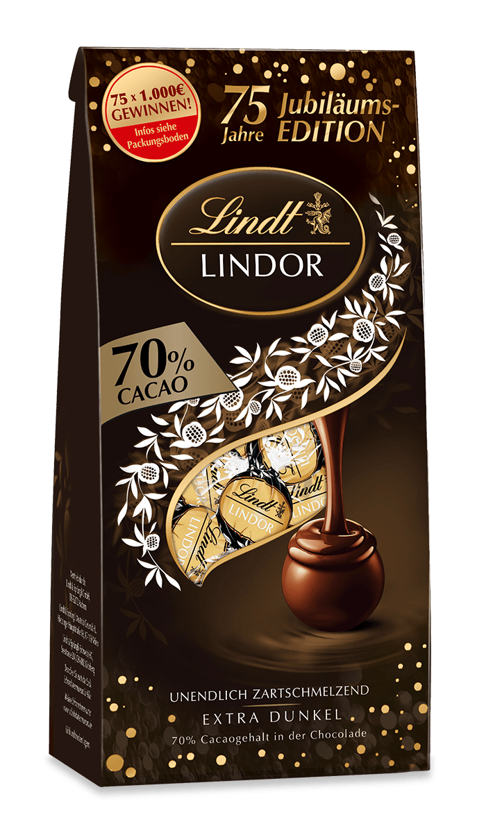 LINDOR Kugel Beutel Extra Dark 70%, 75 Jahre Jubiläum, 137g