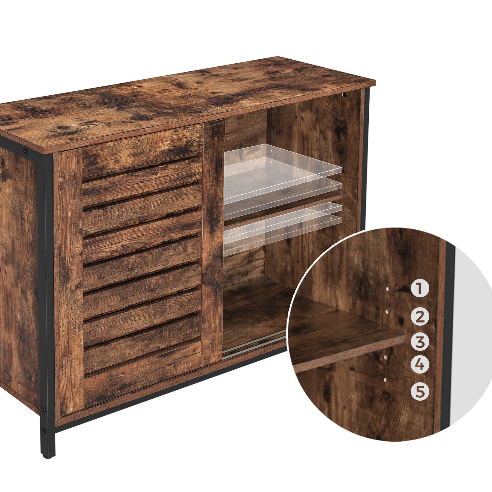 VASAGLE Sideboard Küchenschrank, mit Schiebetüren, Breite 100 cm, vintage