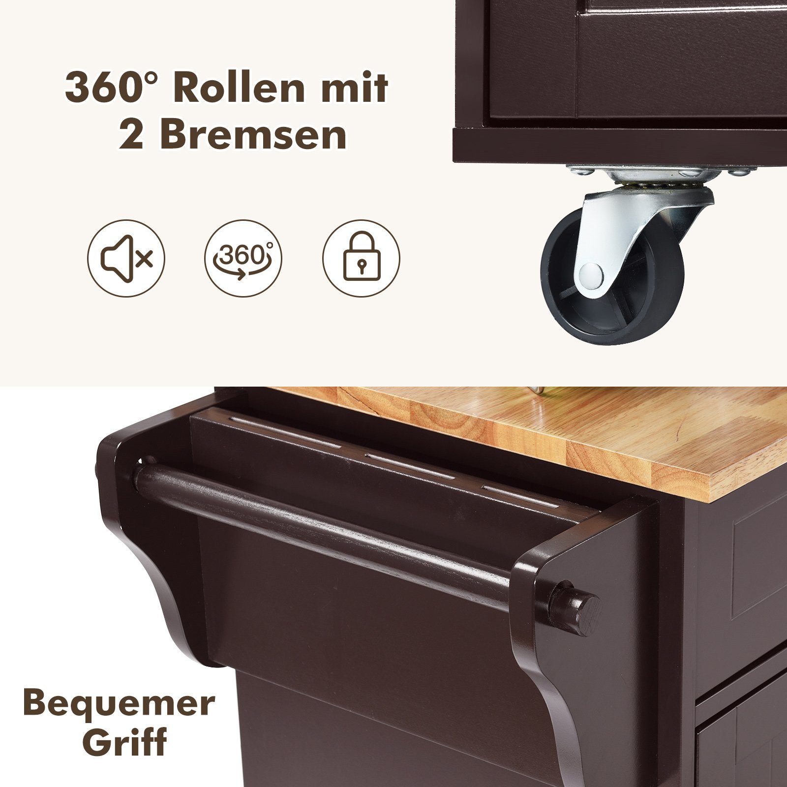COSTWAY Küchenwagen, mit Arbeitsplatte, Schubladen & verstellbaren Regalen