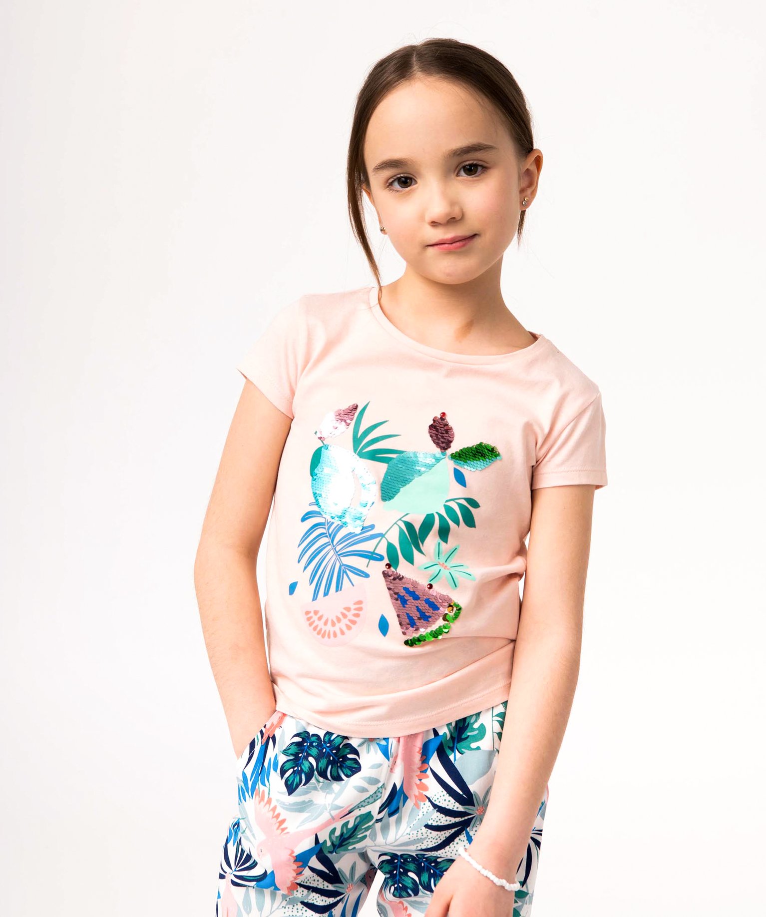 Tee-shirt fille à manches coutes et motif en sequins réver... rose | GEMO