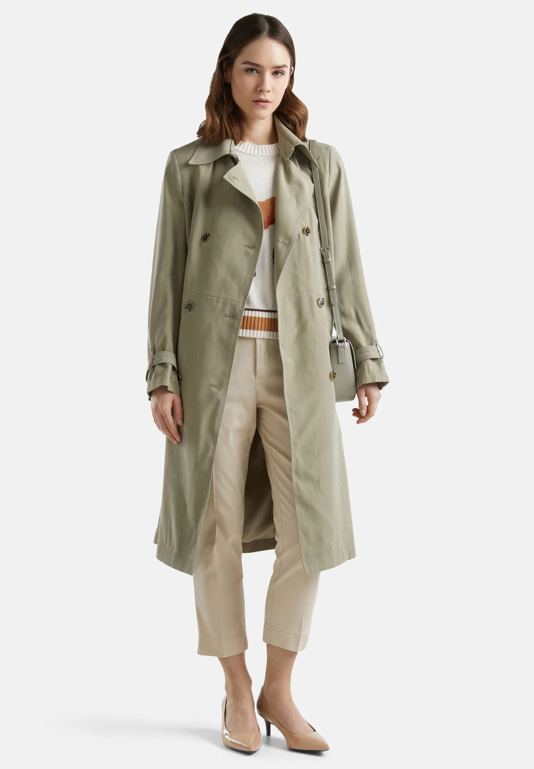 Gabardina cruzada midi United Colors of Benetton