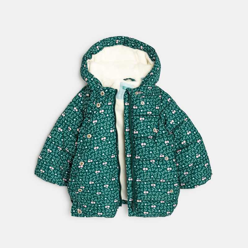 Manteau matelassé doublé fleuri vert bébé fille