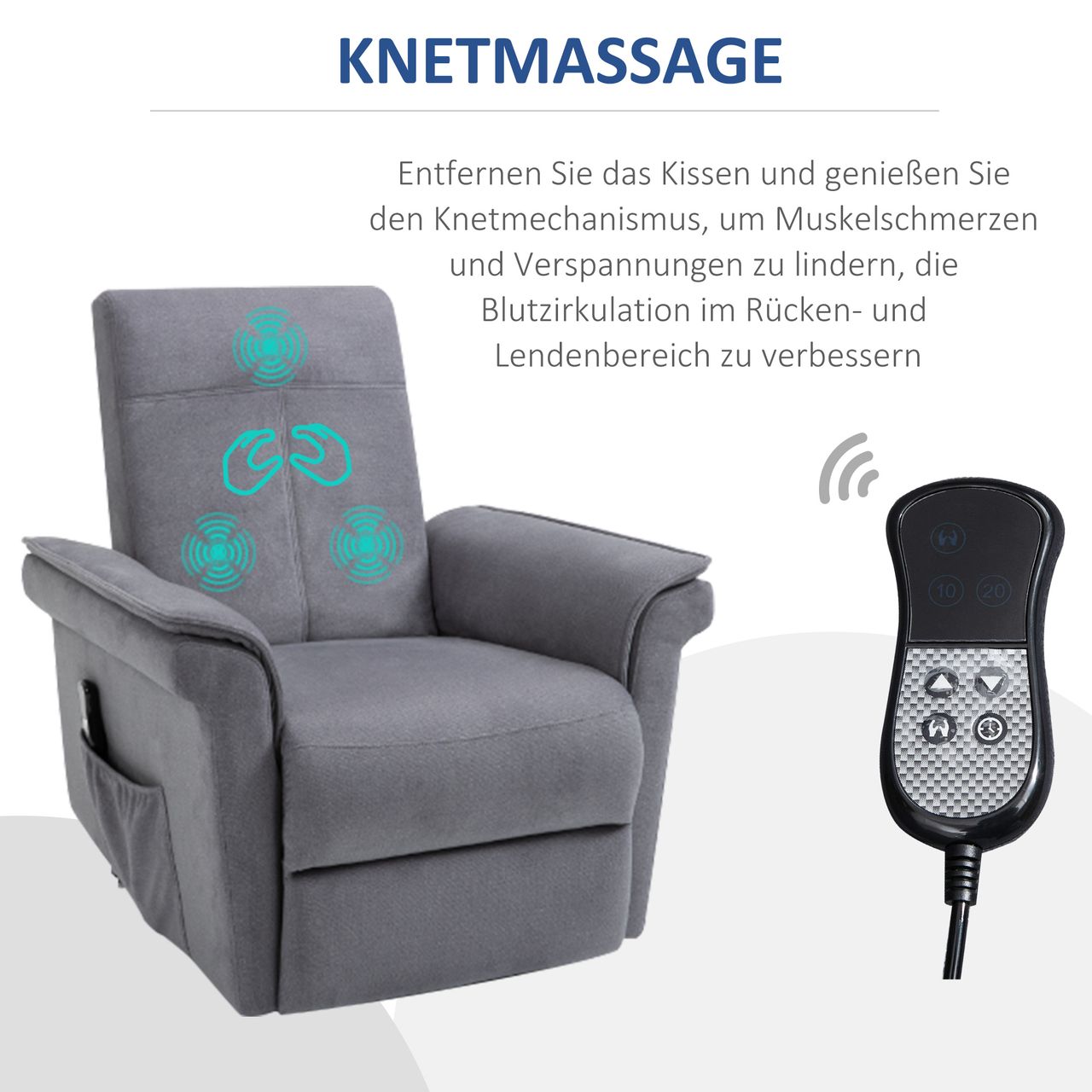 HOMCOM Sessel mit Aufstehhilfe Fernsehsessel Massagesessel Relaxsessel elektrisch Aufstehsessel mit Liegefunktion Leinen-Touch Stahl Grau 86 x 95 x 106 cm