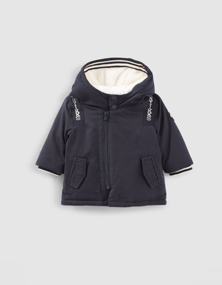 Parka marine fourrée à capuche bébé garçon