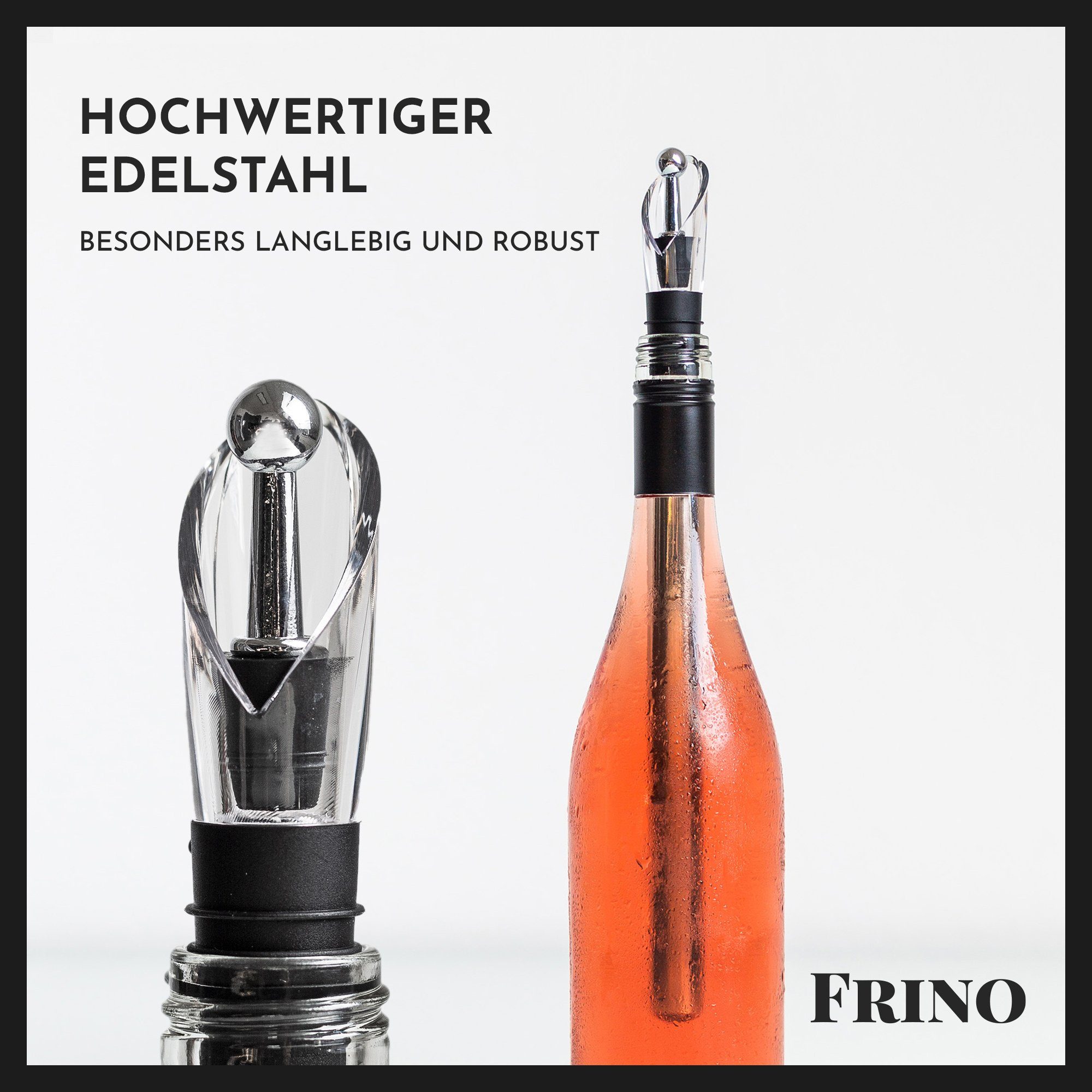 FRINO Wein- und Sektkühler FRINO™ Weinkühlstab Set [2 GRÖSSEN] Premium Weinkühler mit Ausgießer, Geschenkidee